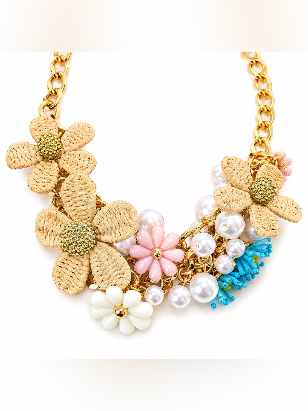Betsey Johnson Daisy’s Pearl Floral Statement Necklace with Gold Chain